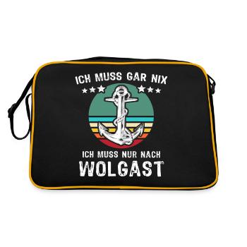 Wolgast Urlaub - Retro Tasche - Schwarz/Gold - Hinten