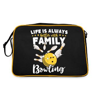 Bowlingspieler Familie Familienbowling - Retro Tasche - Schwarz/Gold - Hinten