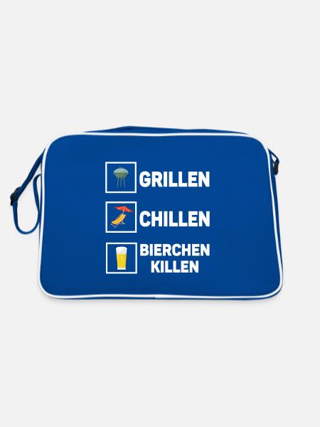 Grillen Chillen Bierchen Killen Bier BBQ Grill - Retro Tasche - Blau/Weiß - Hinten