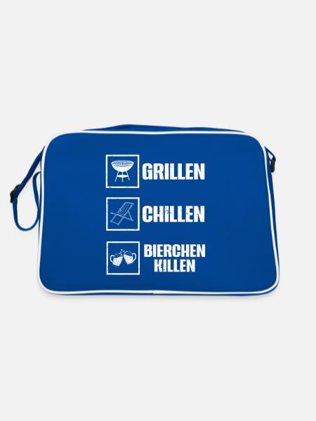 Grillen Chillen Bierchen Killen Bier BBQ Grill - Retro Tasche - Blau/Weiß - Hinten