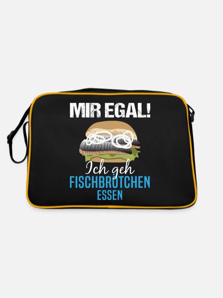 Mir Egal! Fischbrötchen als Lösung Geschenk - Retro Tasche - Schwarz/Gold - Hinten