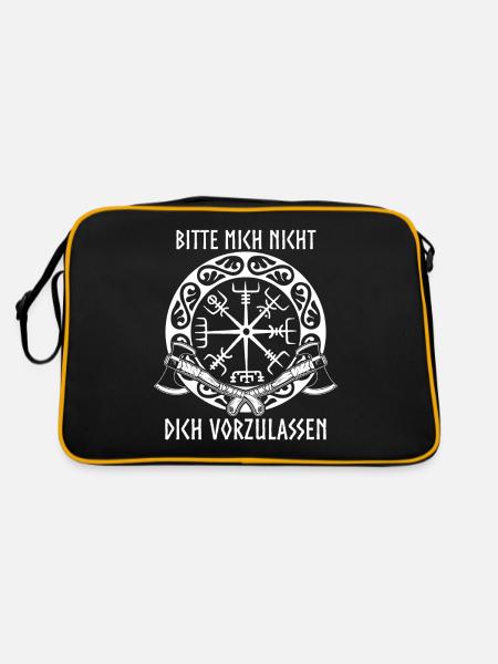 Warteschlange Vordrängeln Vordrängler - Retro Tasche - Schwarz/Gold - Hinten