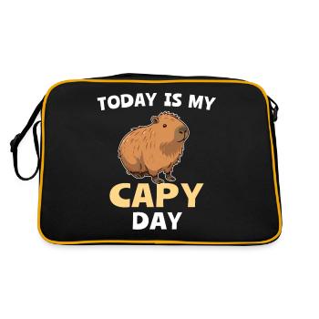 Lustige Capybara Sprüche - Retro Tasche - Schwarz/Gold - Hinten