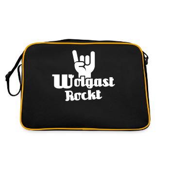 Wolgast Sprüche - Retro Tasche - Schwarz/Gold - Hinten