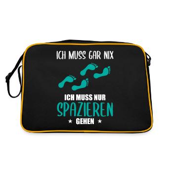 "Ich muss gar nix" Spazieren Geh Design - Retro Tasche - Schwarz/Gold - Hinten