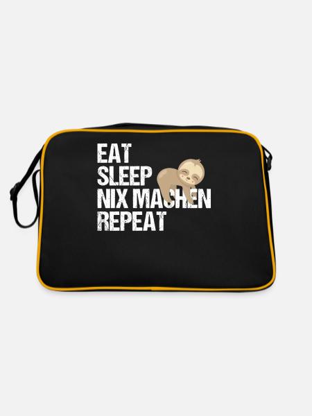 Faulbär Tagesroutine Deutsch Humor Geschenk - Retro Tasche - Schwarz/Gold - Hinten