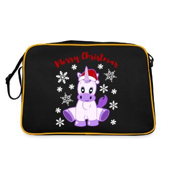 Zauberhaftes Einhornkind Merry Christmas - Retro Tasche - Schwarz/Gold - Hinten