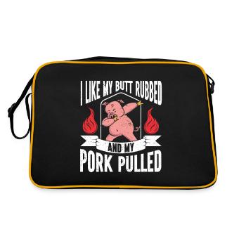 BBQ Pulled Pork Schwein Grill - Retro Tasche - Schwarz/Gold - Hinten