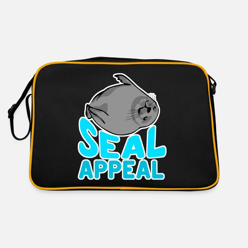 Robbe Seehunde Seerobbe - Retro Tasche - Schwarz/Gold