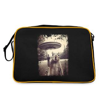Funny Squirrel with UFO Retro Vintage Alien - Retro Bag - black/gold - Back