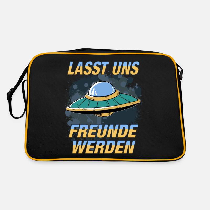 UFO LASST UNS FREUNDE WERDEN Retro Tasche