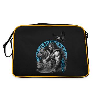Der Wikinger Krieger und seine treuen Wölfe - Retro Tasche - Schwarz/Gold - Hinten