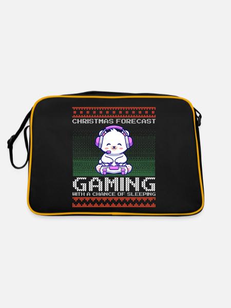 Funny Christmas Forecast Gaming Eisbär Ugly Xmas - Retro Tasche - Schwarz/Gold - Hinten