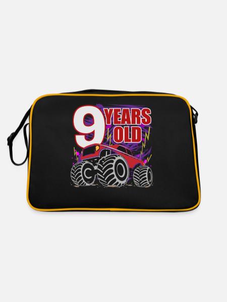 Cool 9 Year Old Monster Truck Party - Retro Bag - black/gold - Back