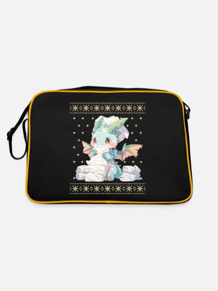 Kawaii Dragon in Ugly Christmas Sweater Style - Retro Bag - black/gold - Back