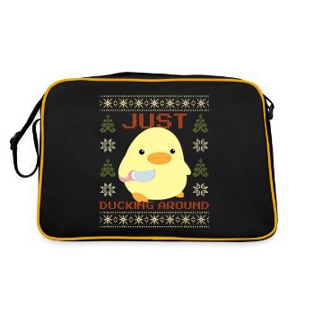 Ente mit Messer Meme Duckin' around Ugly Christmas - Retro Tasche - Schwarz/Gold - Hinten