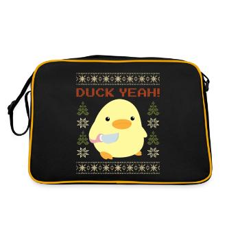 Ente mit Messer Meme - Duck Yeah Ugly Christmas - Retro Tasche - Schwarz/Gold - Hinten
