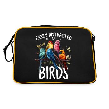 Easily Distracted By Birds Funny Birding Bird - Retro Bag - black/gold - Back