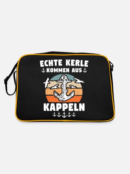 Kappeln Sprüche - Retro Tasche - Schwarz/Gold - Hinten