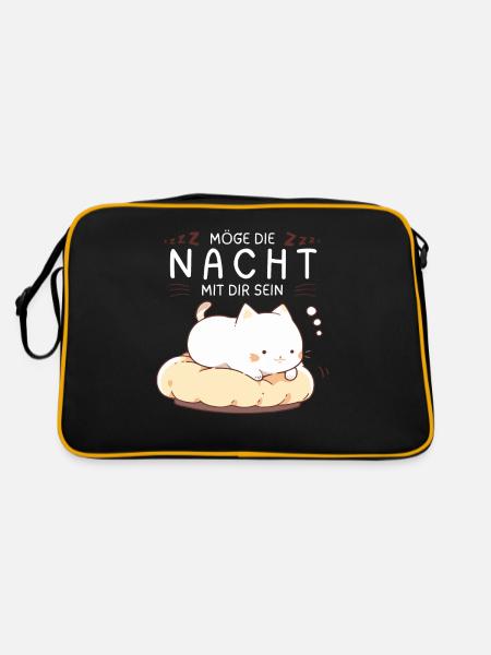 Möge die Nacht mit dir sein - Schlafshirt Katze - Retro Tasche - Schwarz/Gold - Hinten
