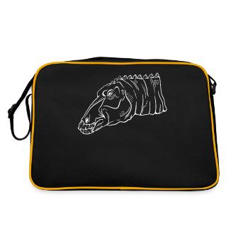 Urzeitliches Dino-Silhouetten Kunstwerk - Retro Tasche - Schwarz/Gold - Hinten