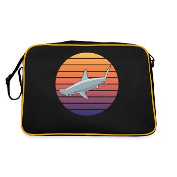 Hammerhai Silhouette Sonnenuntergang - Retro Tasche - Schwarz/Gold - Hinten