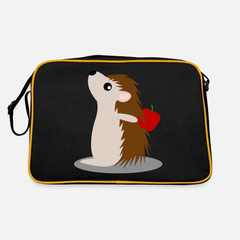 Hedgehog with Apple Hedgehogs - Retro Tasche - Schwarz/Gold