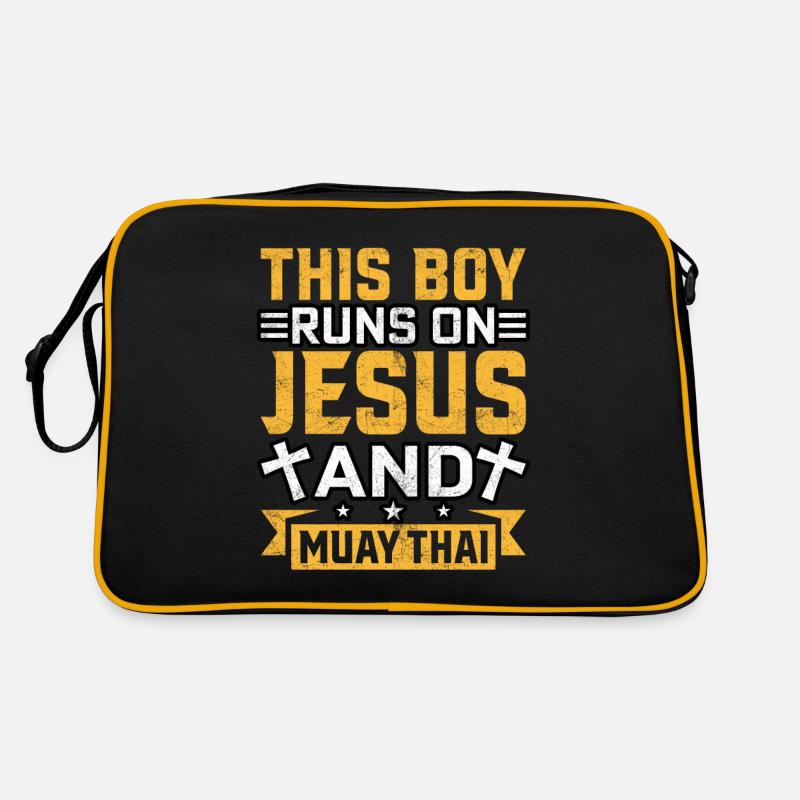 This Boy läuft auf Jesus und Muay Thai Retro Tasche