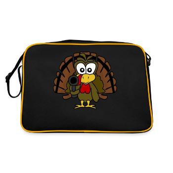 Turkey With Gun Thanksgiving Turkeys - Retro Bag - black/gold - Back
