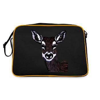 Rothirsch Tiergesicht Waldtier Motiv - Retro Tasche - Schwarz/Gold - Hinten