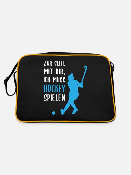 Eishockey Leidenschaft Starker Spieler - Retro Tasche - Schwarz/Gold - Hinten