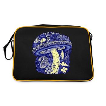 Ornate Blue Mushroom Nature Lover Floral - Retro Bag - black/gold - Back
