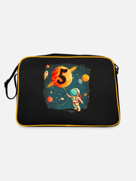 Astronaut Boy 5th Birthday Colorful Universe - Retro Bag - black/gold - Back