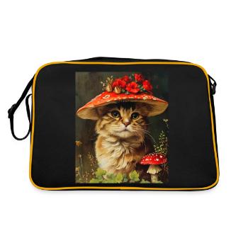 Chat Vintage dans un chapeau de fleur champignon Cottagecore - Sac Retro - noir/or - Dos