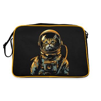 Astronaut Katze Weltraumforscher Lustig - Retro Tasche - Schwarz/Gold - Hinten