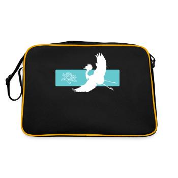 Crane and lotus flower on red bar - Retro Bag - black/gold - Back