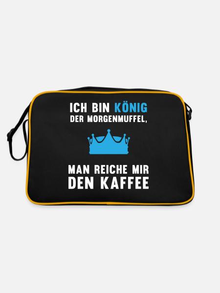 Morgenmuffel Kaffee-König Geschenkidee - Retro Tasche - Schwarz/Gold - Hinten