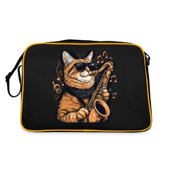 Chat drôle jouant des notes de musique de saxophone graphique - Sac Retro - noir/or - Dos
