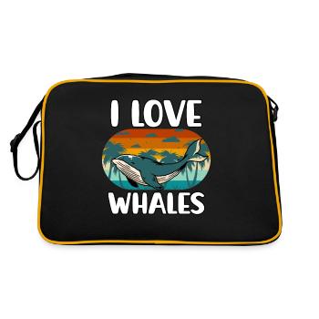 Ich liebe Wale - Retro Tasche - Schwarz/Gold - Hinten