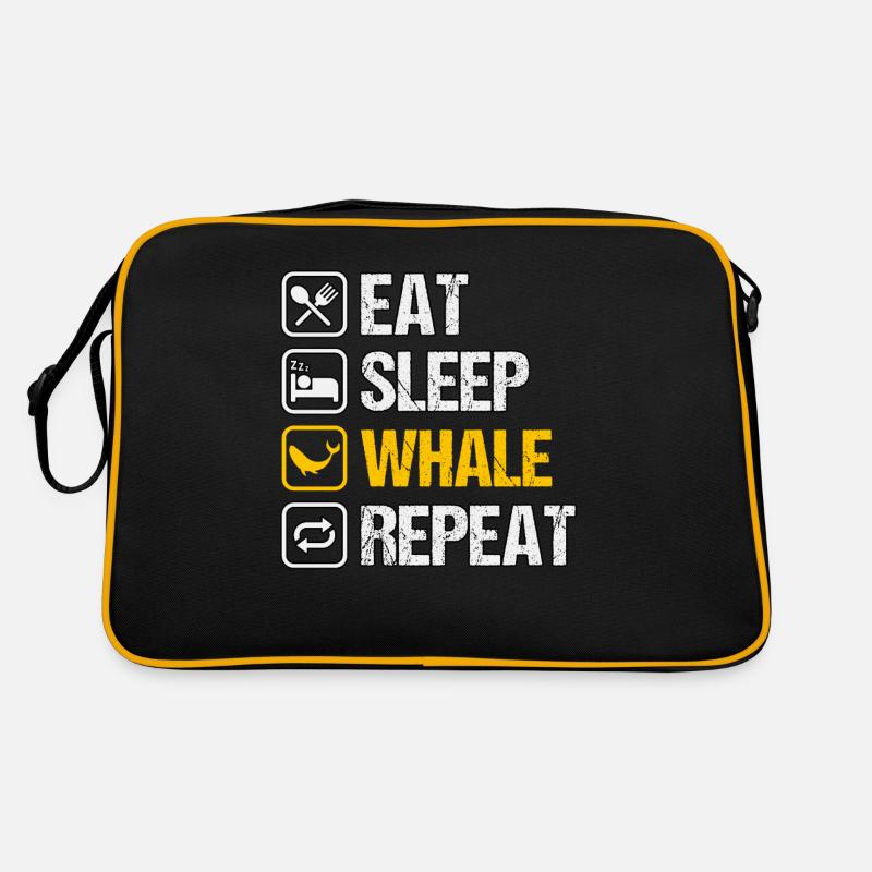 Essen Schlaf Wal Wiederholung Retro Tasche