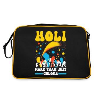 Happy Holi Grüße Hinduismus Indisches Fest - Retro Tasche - Schwarz/Gold - Hinten