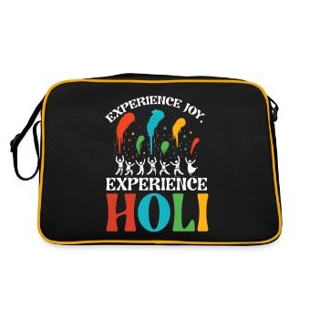Happy Holi Grüße Hinduismus Indisches Fest - Retro Tasche - Schwarz/Gold - Hinten