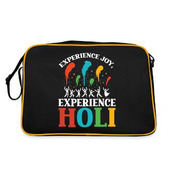 Happy Holi Grüße Hinduismus Indisches Fest - Retro Tasche - Schwarz/Gold - Hinten