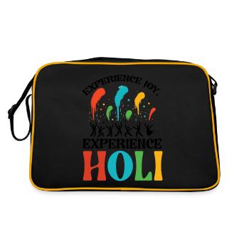 Happy Holi Grüße Hinduismus Indisches Fest - Retro Tasche - Schwarz/Gold - Hinten