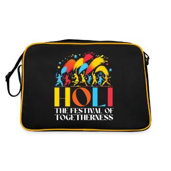 Happy Holi Grüße Hinduismus Indisches Fest - Retro Tasche - Schwarz/Gold - Hinten