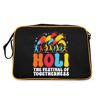 Happy Holi Grüße Hinduismus Indisches Fest - Retro Tasche - Schwarz/Gold - Hinten