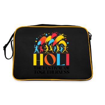 Happy Holi Grüße Hinduismus Indisches Fest - Retro Tasche - Schwarz/Gold - Hinten