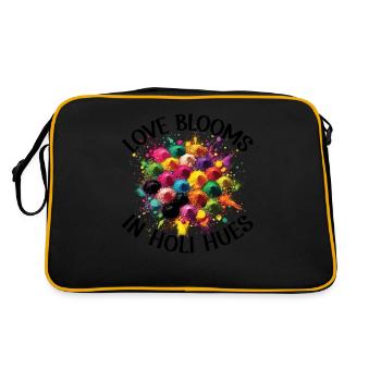 Happy Holi Grüße Hinduismus Indisches Fest - Retro Tasche - Schwarz/Gold - Hinten