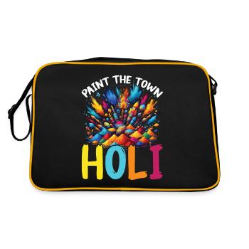 Happy Holi Grüße Hinduismus Indisches Fest - Retro Tasche - Schwarz/Gold - Hinten