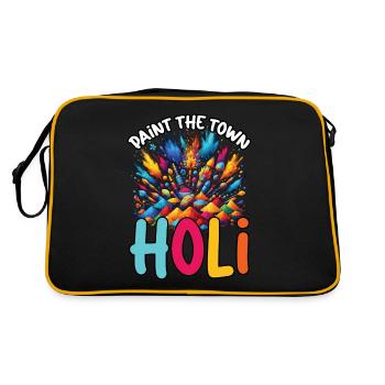 Happy Holi Grüße Hinduismus Indisches Fest - Retro Tasche - Schwarz/Gold - Hinten